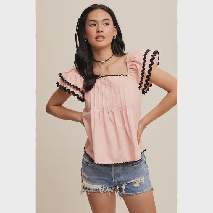 Flutter Sleeve Pintuck Top