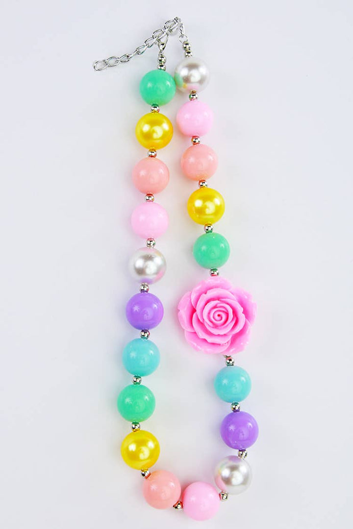 Chunky Beaded Rose Necklace & Bracelet