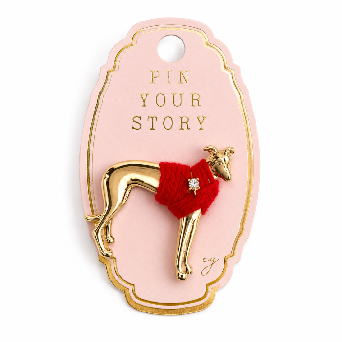 Ellison+Young Golden Greyhound Red Sweater Brooch Pin
