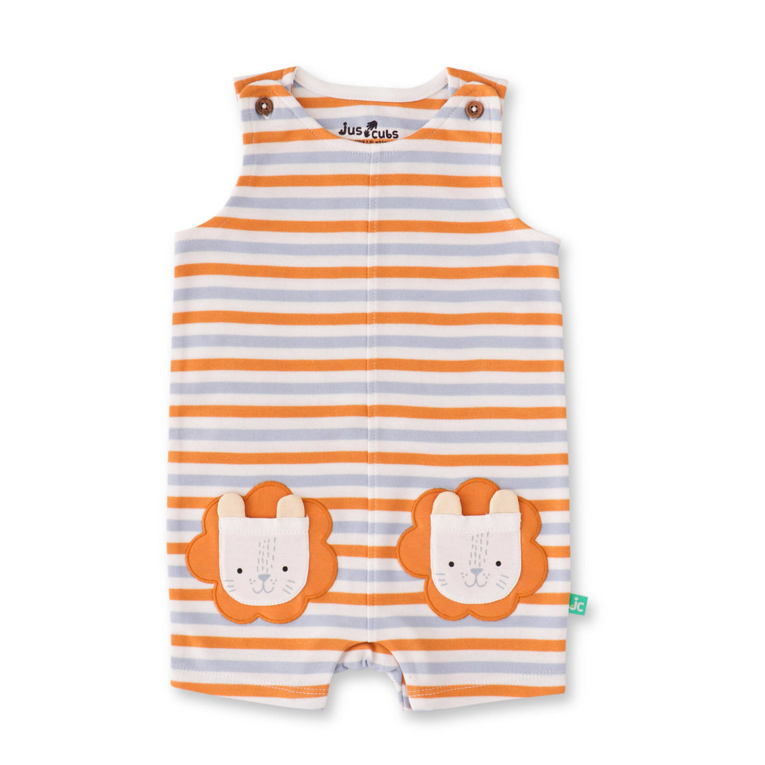 Organic Striped Lion Pocket Baby Romper – Sleeveless