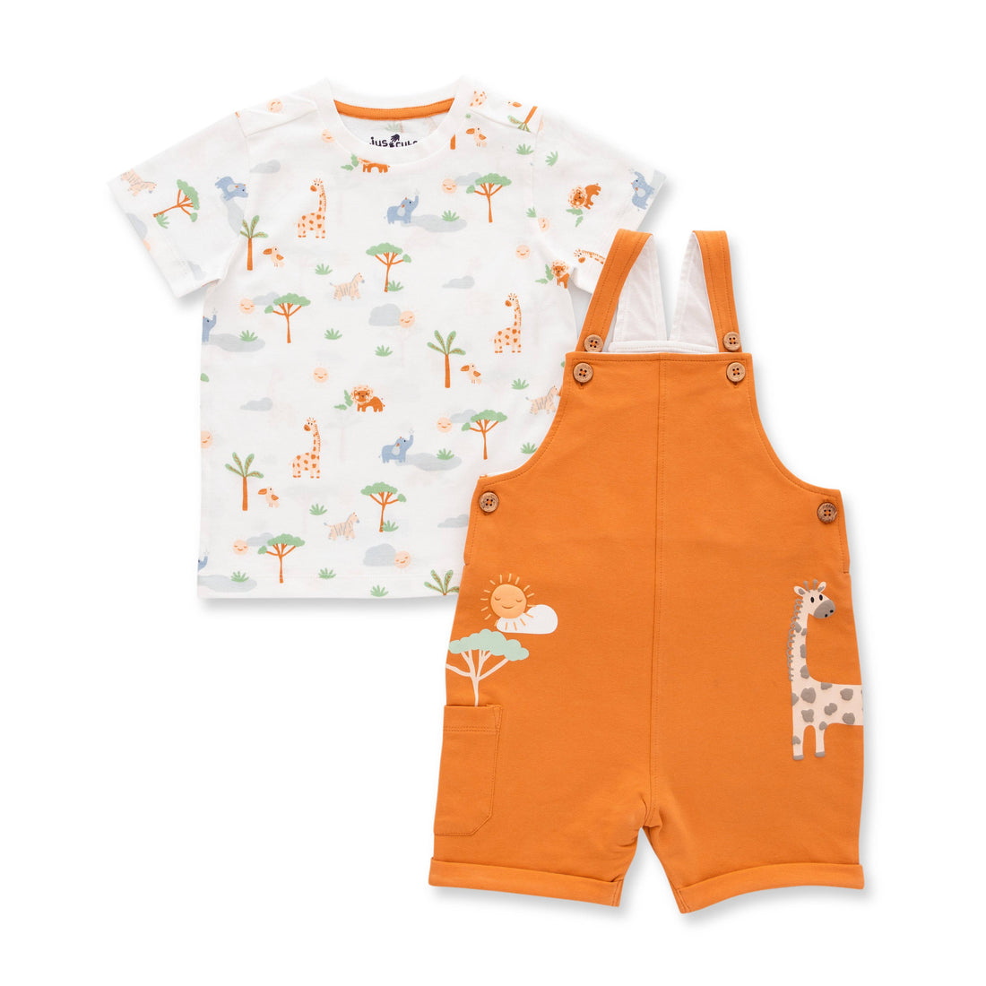 Organic Safari T-Shirt & Dungaree Set – Mustard
