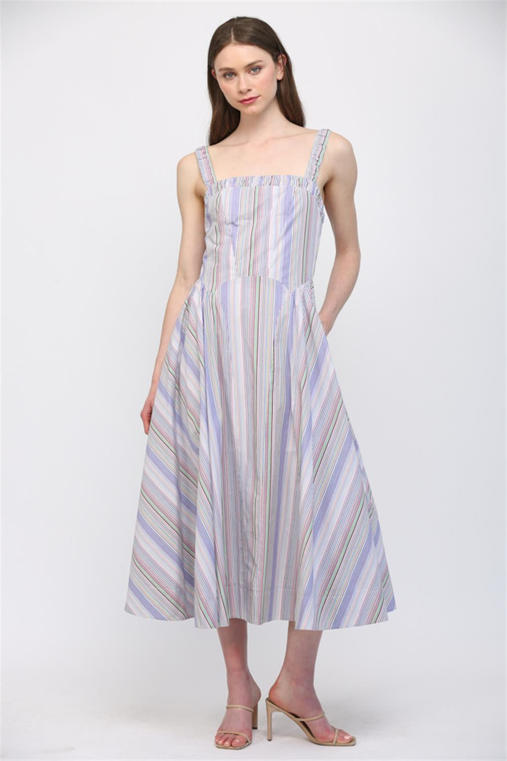 Striped Maxi Square Neck Dress