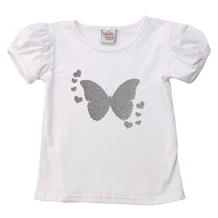 Silver Butterfly Puff  Sleeve Tee