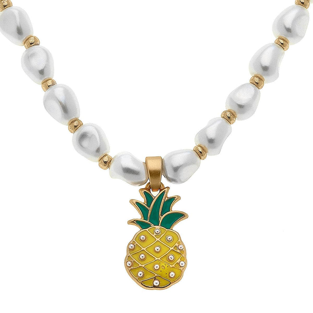 Madeleine Pearl & Pineapple Children's Necklace in Yellow