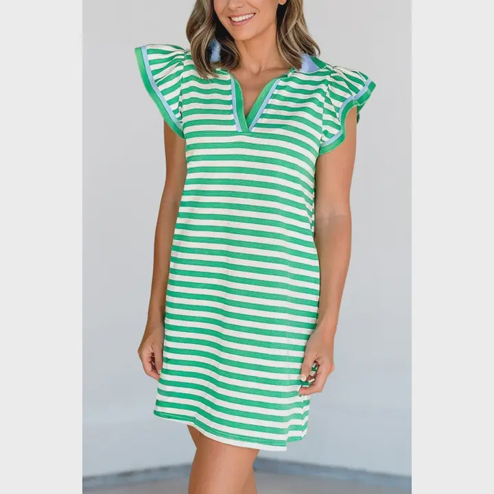 Ruffle Short Sleeve V Neck Dress