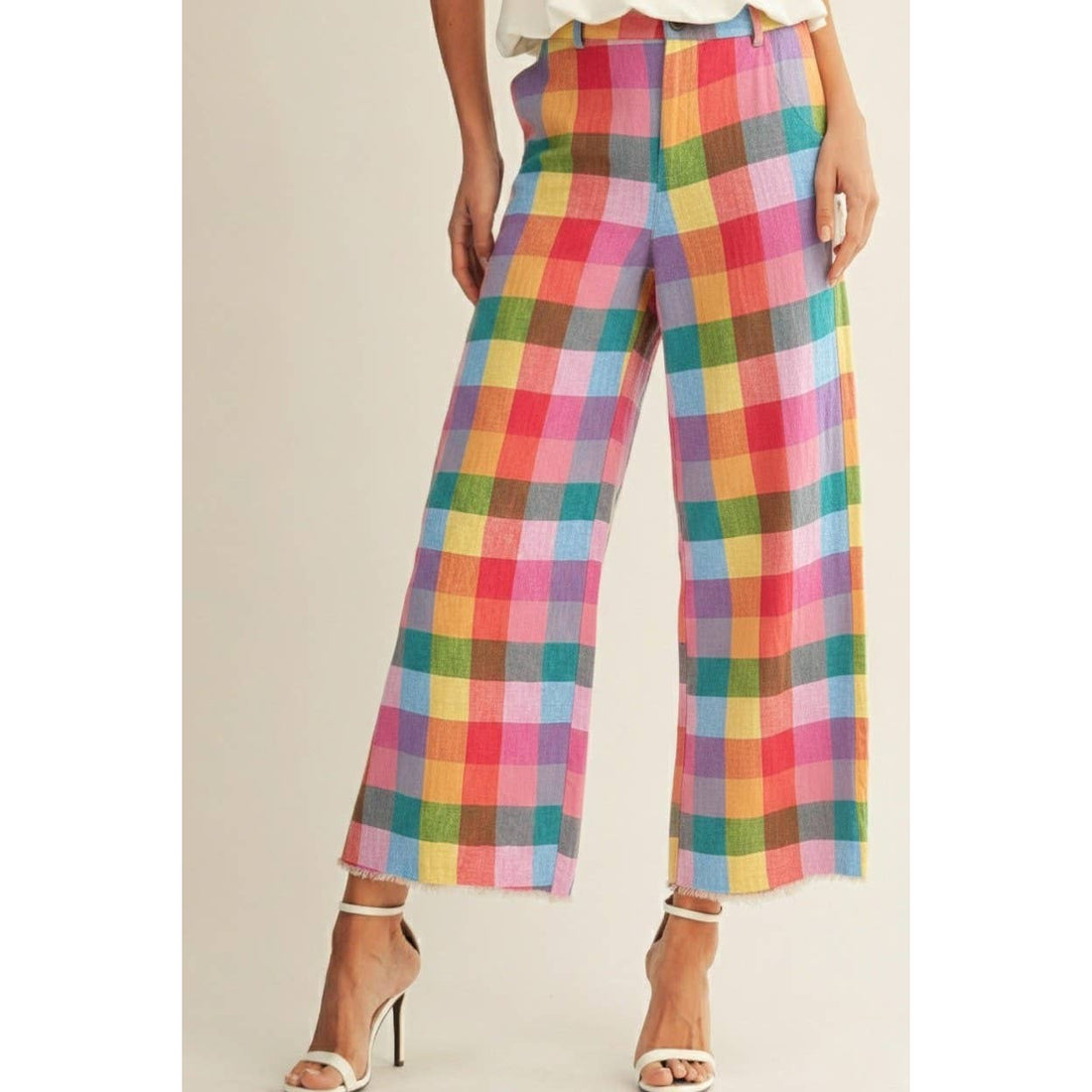 Check Pattern Wide Leg Tailored Pants