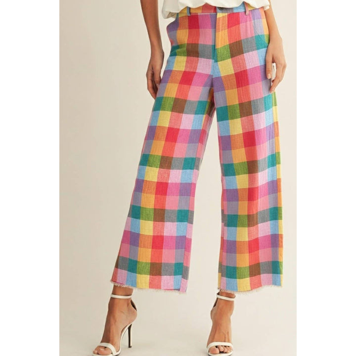 Check Pattern Wide Leg Tailored Pants