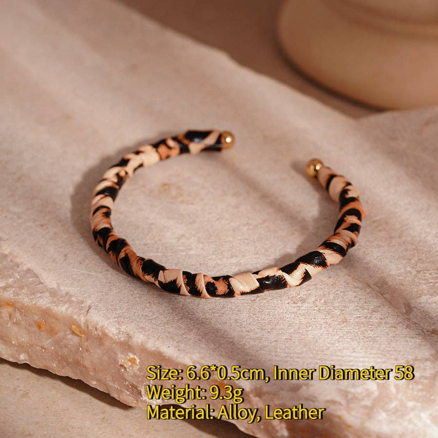 Leopard Flocked Leather Bangle Geometric