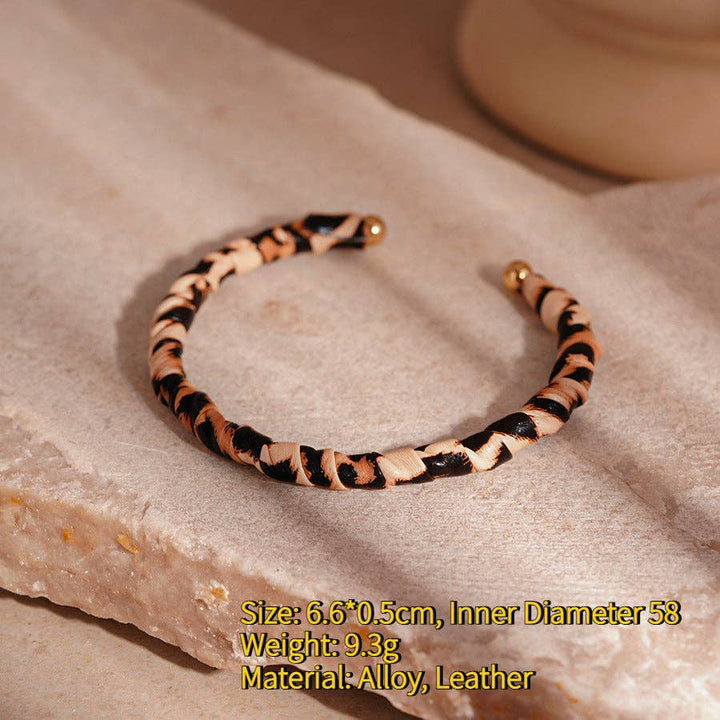 Leopard Flocked Leather Bangle Geometric
