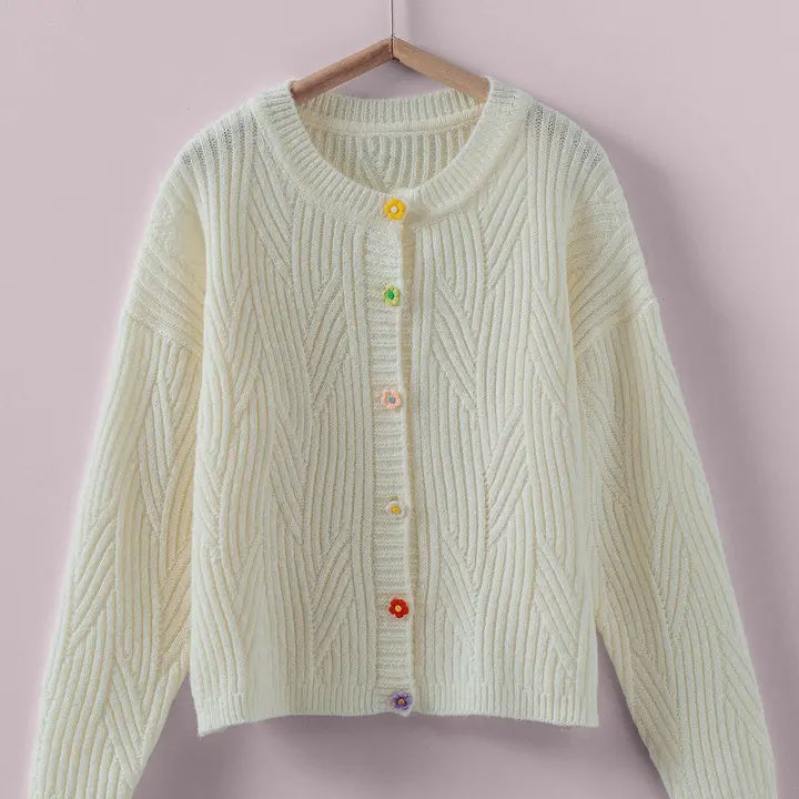 Flower Button Knit Caridgan