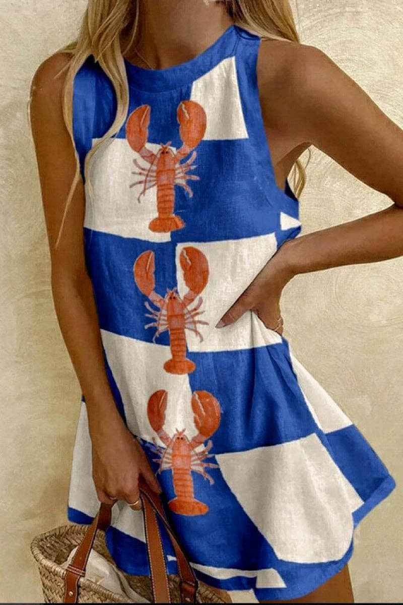 Beach Print Sleeveless Dress
