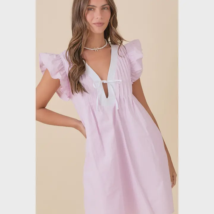 Ruffle Sleeve Dress w/Pin Tuck