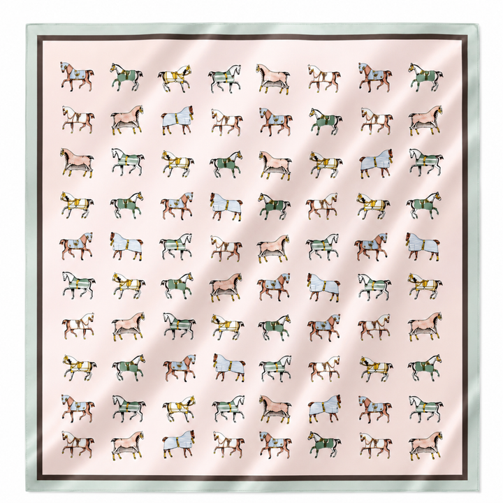 Equestrian Horse Print Satin Square Scarf - Classic Preppy