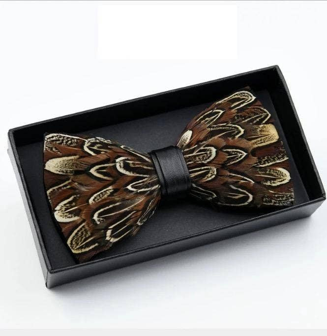 Handmade Brown Feather Bow Tie