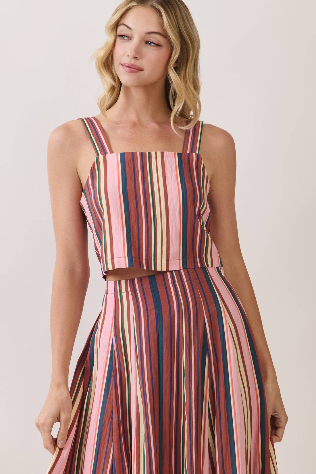 Stripe Back Button Down Crop Top