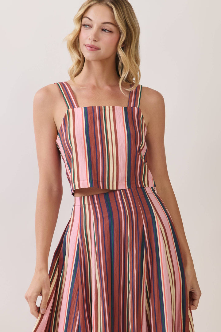 Stripe Back Button Down Crop Top
