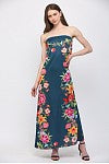 Botanical Print Strapless Dress