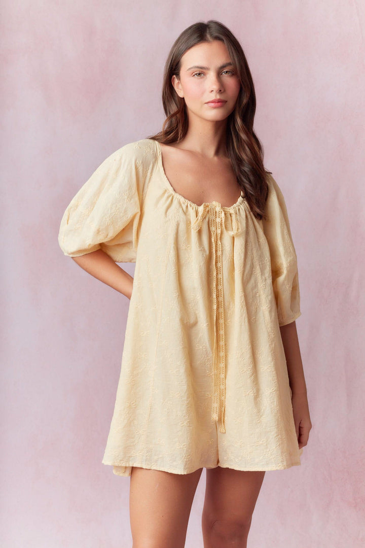 Eyelet Romper with Bows