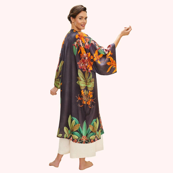 Botany Bliss in Charcoal Kimono Gown