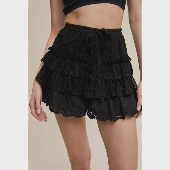 Lace Tiered Ruffle Shorts
