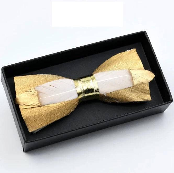 Handmade Gold Feather Bowtie
