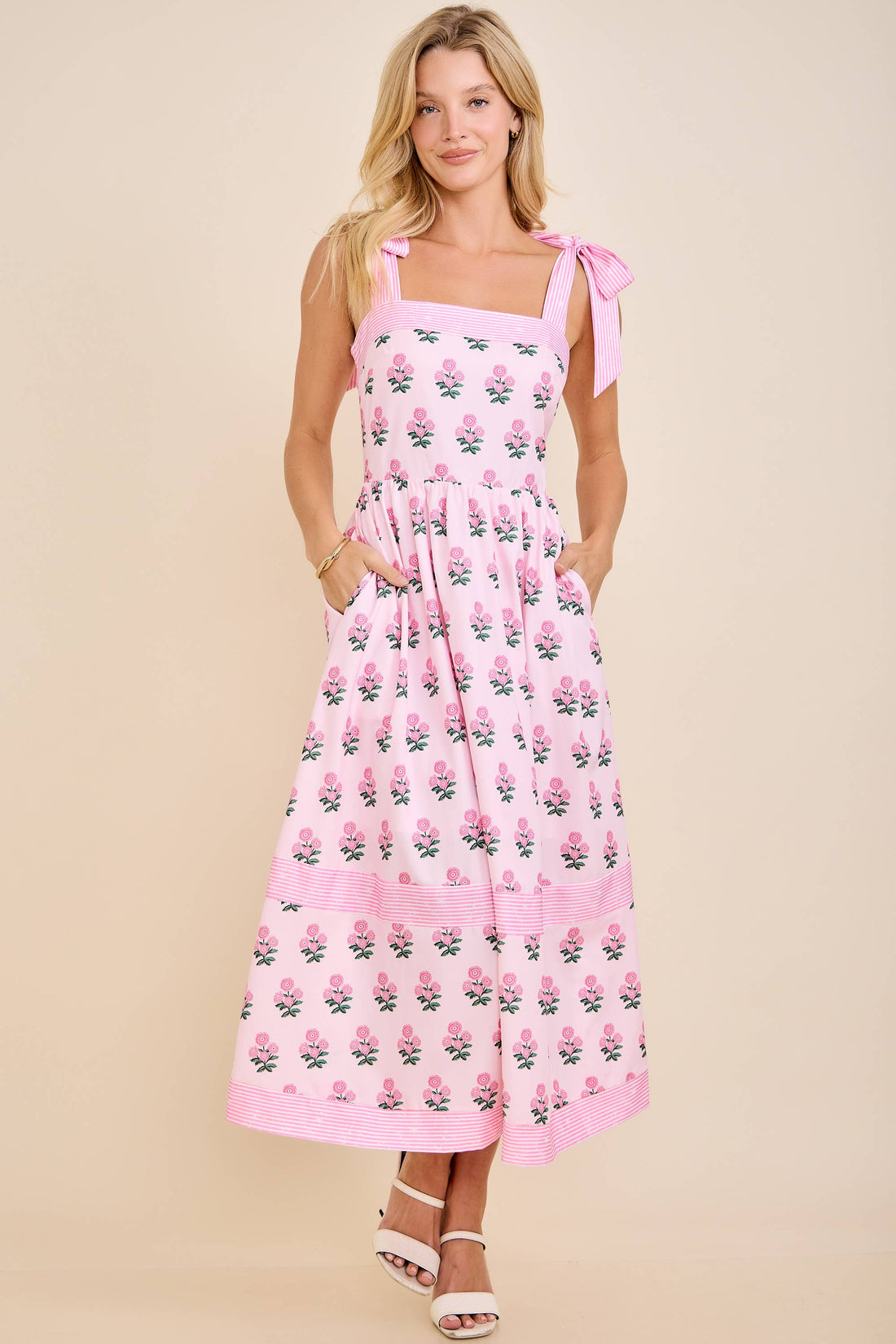 Floral Midi Dress w/Tie Straps