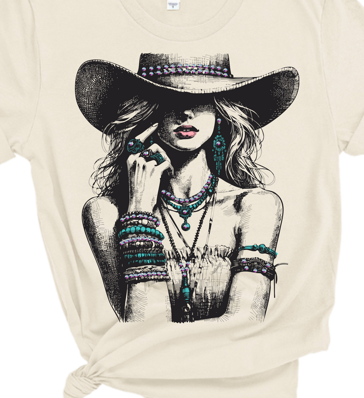 Turquoise Cowgirl Rhinestone Graphic Tee