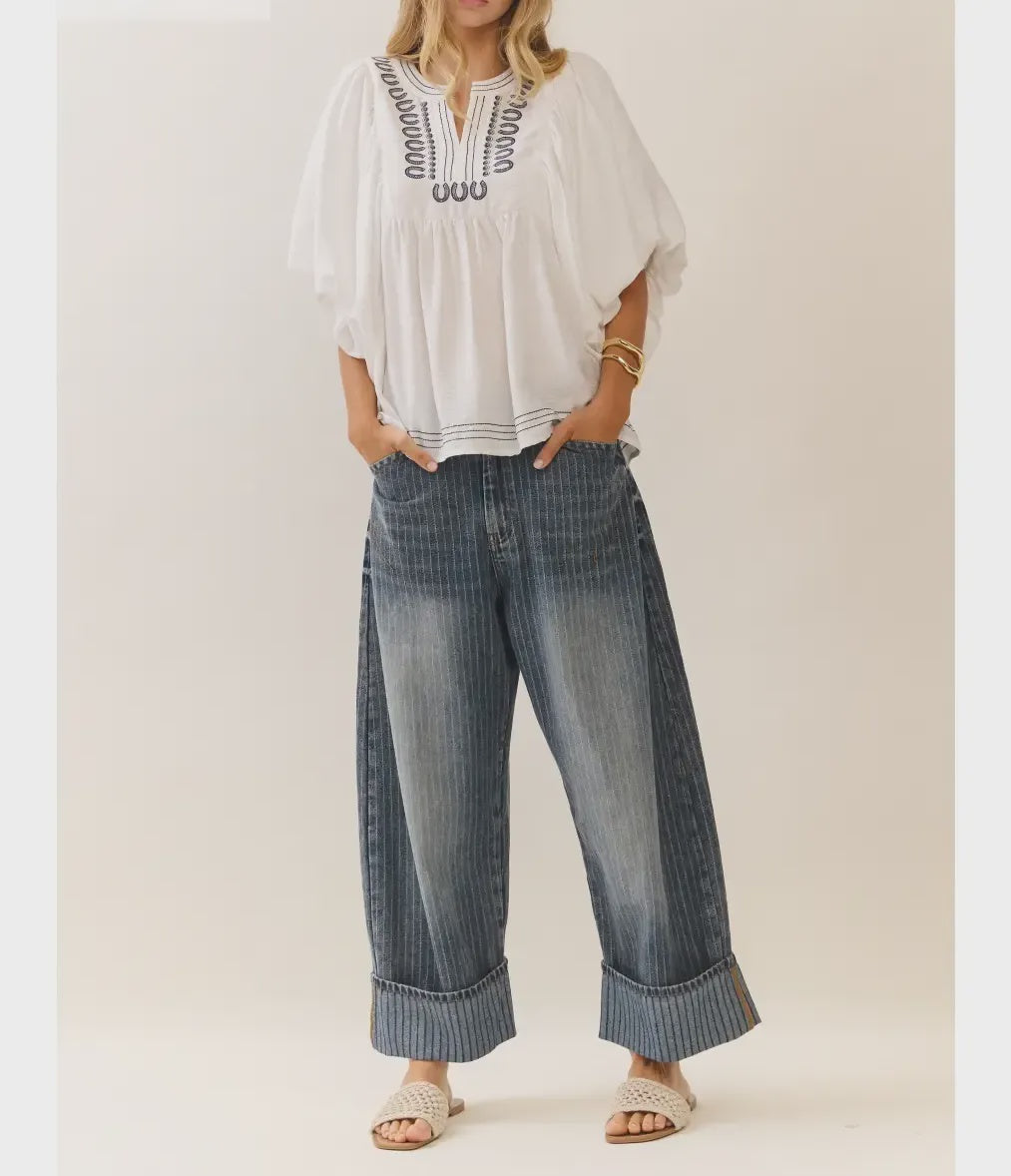 Striped Barrel Carpenter Culottes Pants