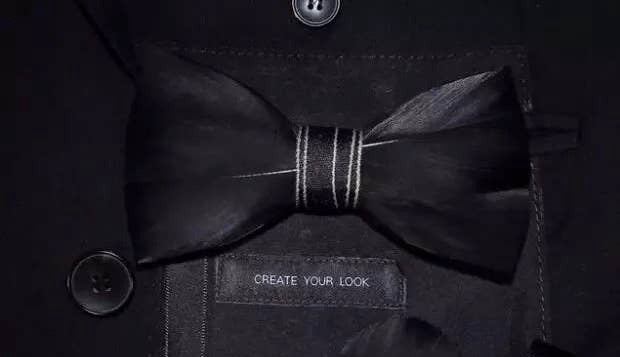 Hand Made Natural Bird Feather Black Bow Tie