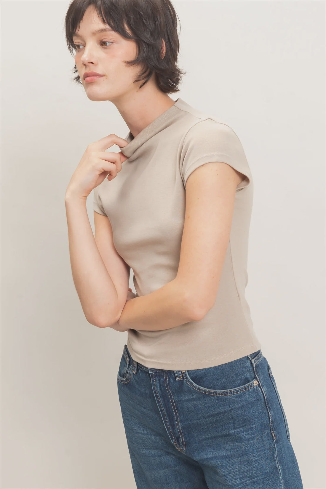 Mock Neck Cap Sleeve Top